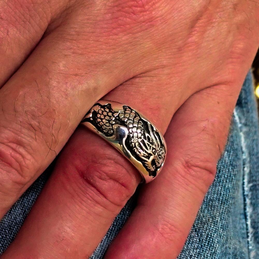 Excellent crafted Men's Animal Band Ring Dragon Snake Sterling Silver 925 - BikeRing4u
