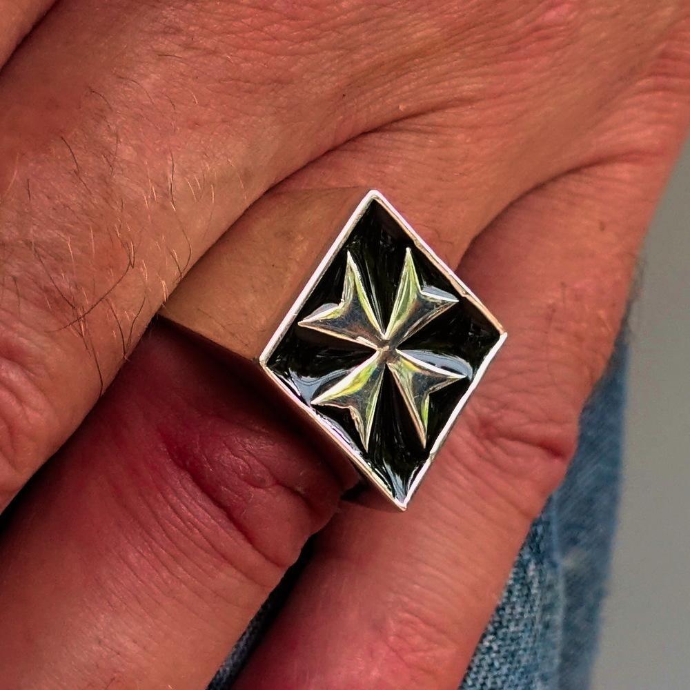 Perfectly crafted Men's Biker Ring Maltese Cross Black - Sterling Silver - BikeRing4u