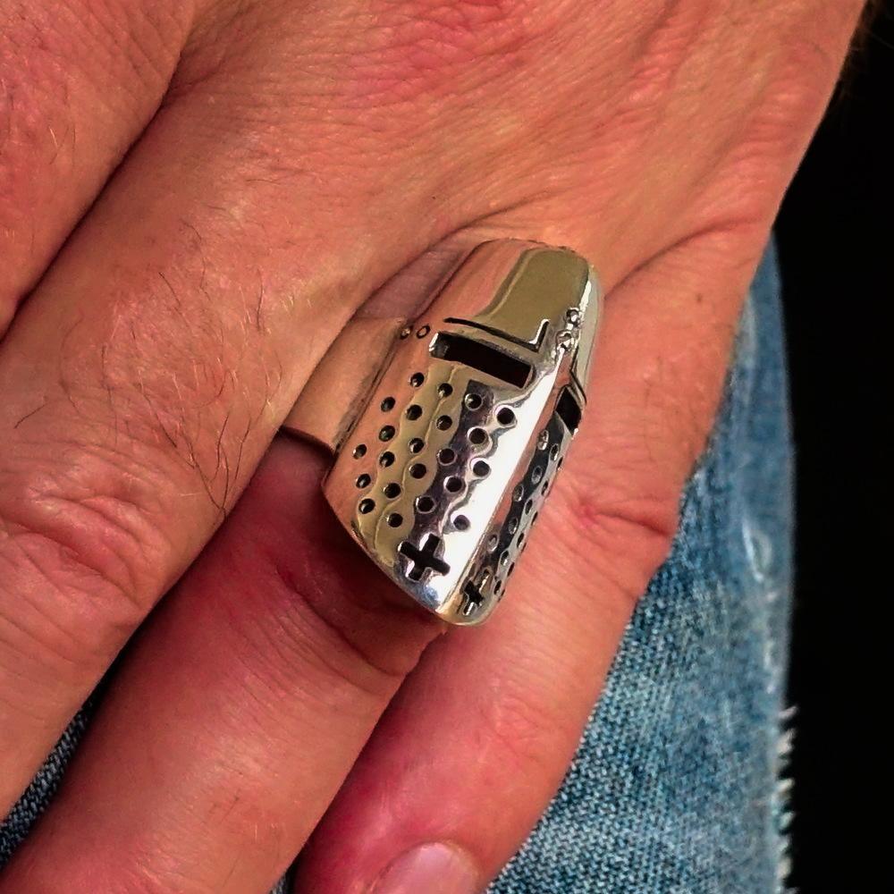 Excellent crafted Sterling Silver Medieval Ring Knight Helmet - BikeRing4u