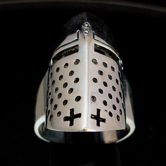 Excellent crafted Sterling Silver Medieval Ring Knight Helmet - BikeRing4u