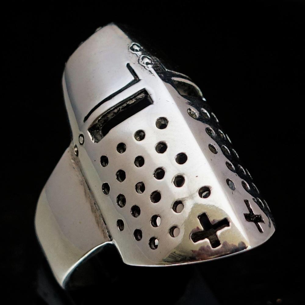 Excellent crafted Sterling Silver Medieval Ring Knight Helmet - BikeRing4u