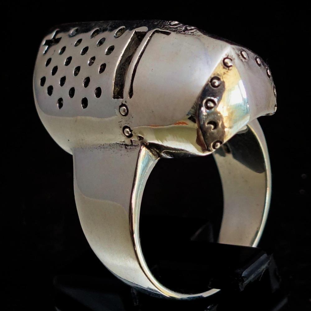 Excellent crafted Sterling Silver Medieval Ring Knight Helmet - BikeRing4u