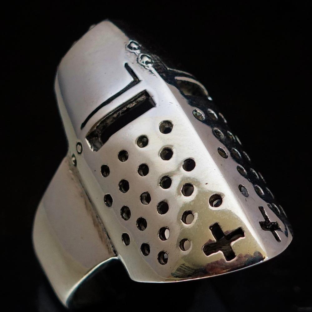 Excellent crafted Sterling Silver Medieval Ring Knight Helmet - BikeRing4u