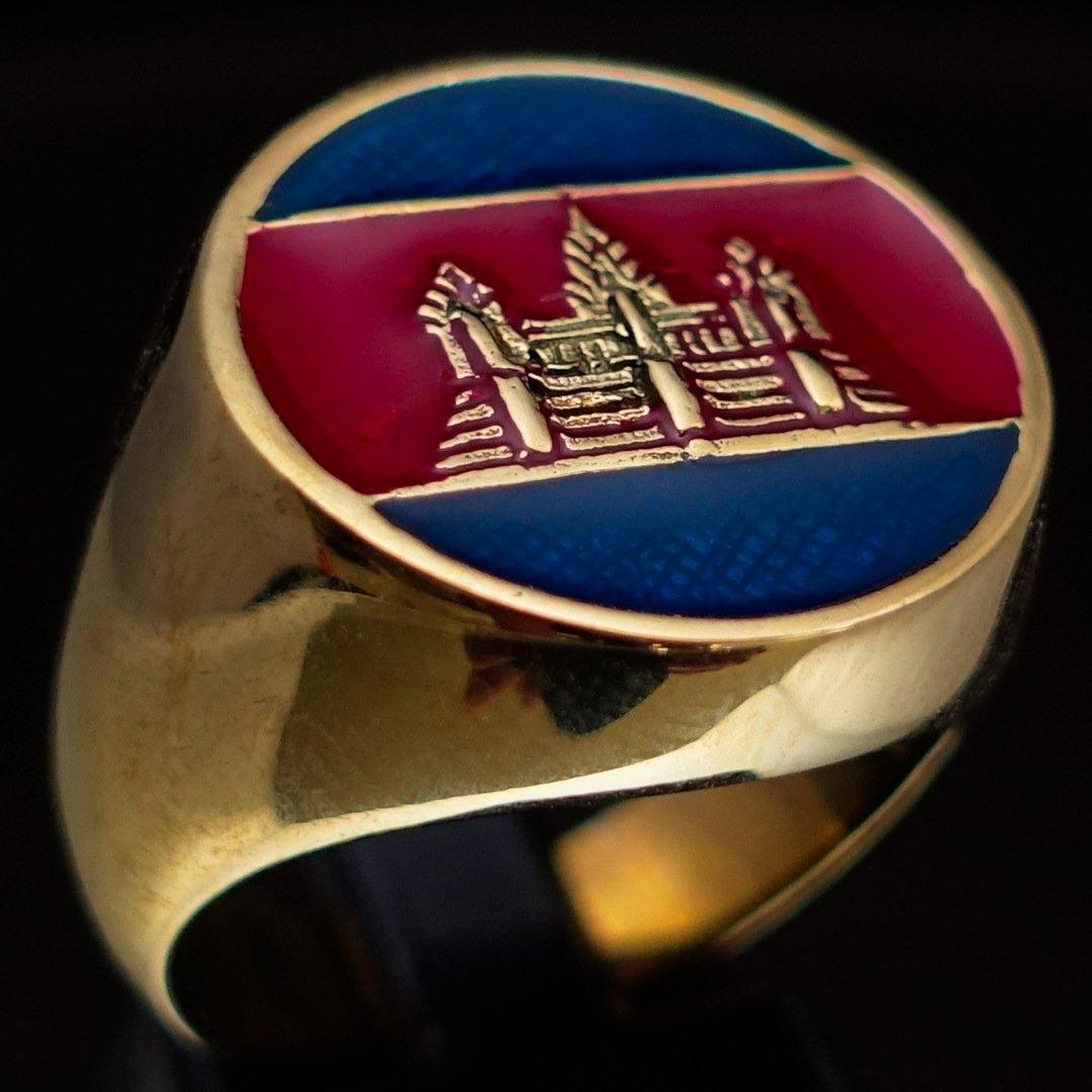 Perfectly crafted Men's round Flag Ring Cambodia - Solid Brass - BikeRing4u