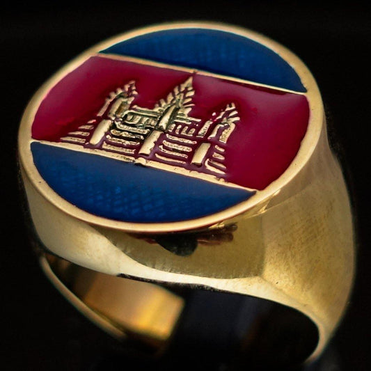 Perfectly crafted Men's round Flag Ring Cambodia - Solid Brass - BikeRing4u