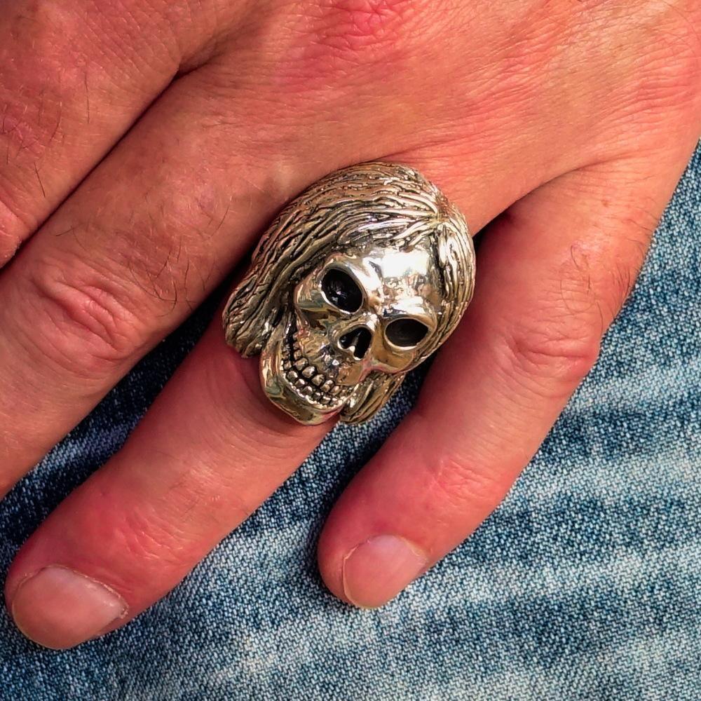 Excellent crafted Men's Sterling Silver Hippie Skull Ring - BikeRing4u