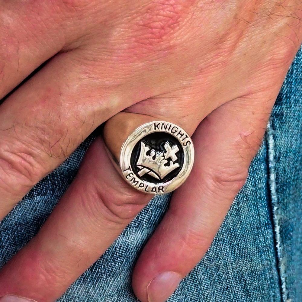 Excellent crafted Men's Black Knights Templar Ring - Sterling Silver - BikeRing4u