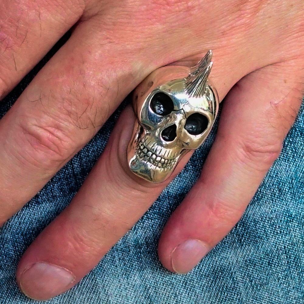 Excellent crafted Men's Punk Skull Ring Mohawk - Sterling Silver - BikeRing4u