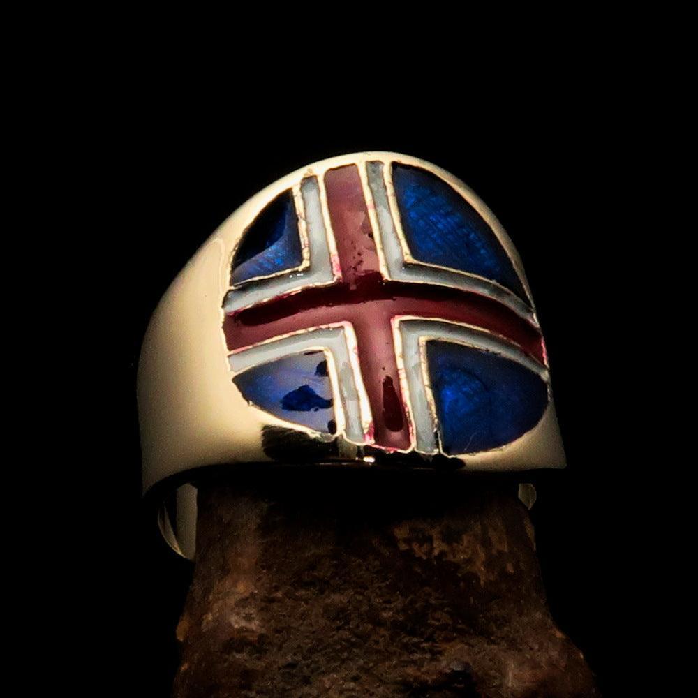 Perfectly crafted Men's National Flag Ring Iceland - solid Brass - BikeRing4u