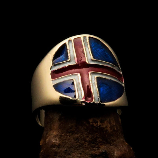 Perfectly crafted Men's National Flag Ring Iceland - solid Brass - BikeRing4u