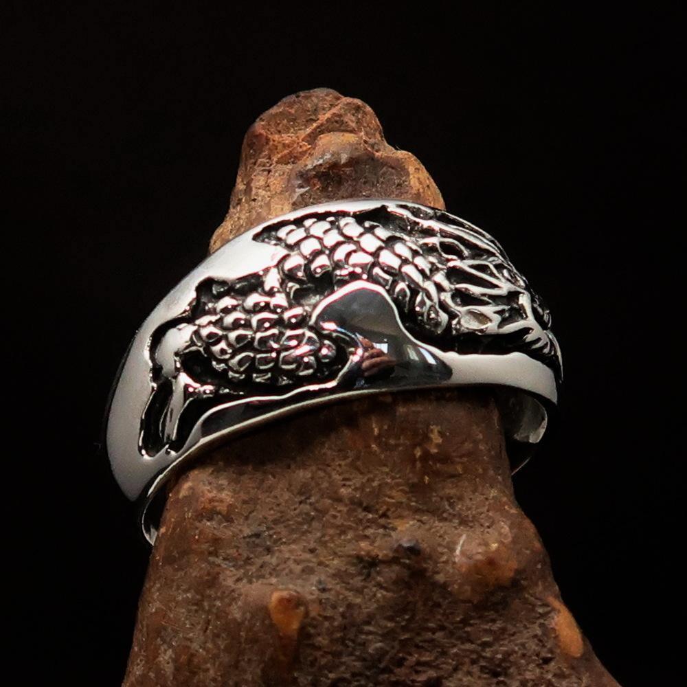 Excellent crafted Men's Animal Band Ring Dragon Snake Sterling Silver 925 - BikeRing4u