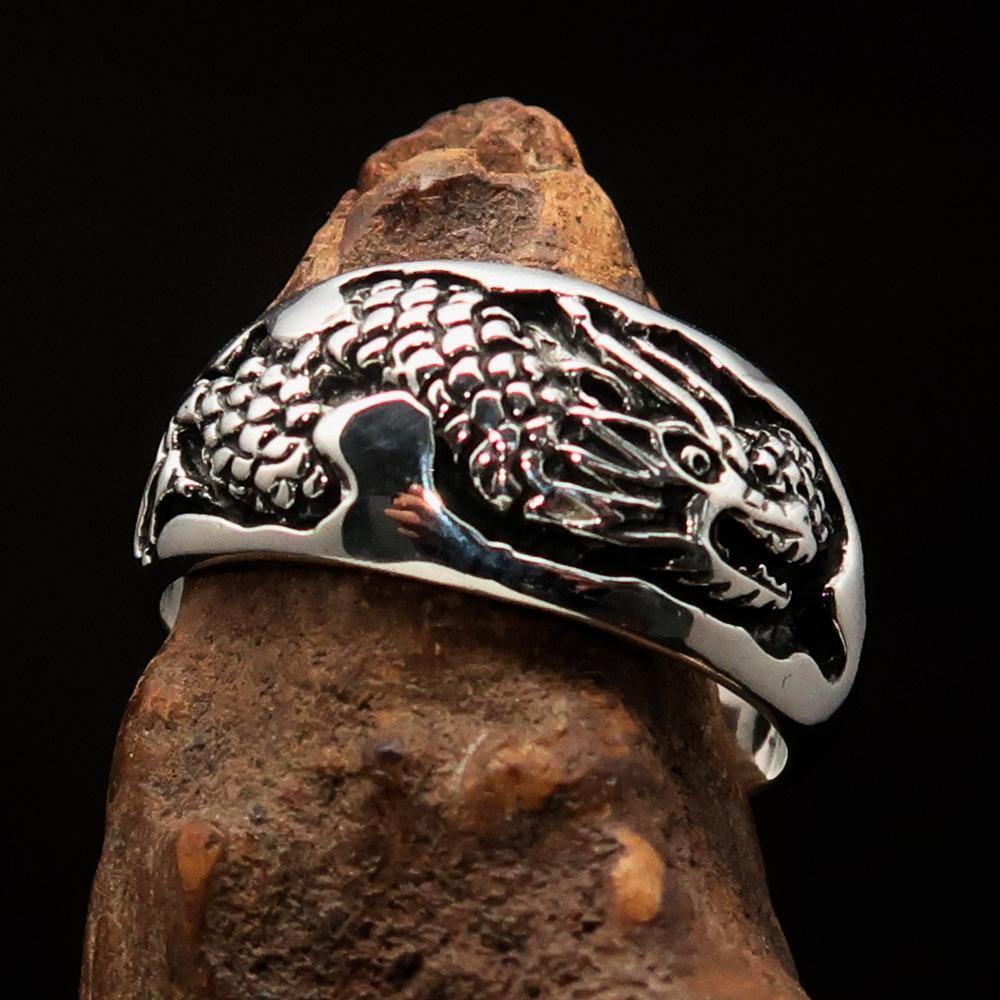 Excellent crafted Men's Animal Band Ring Dragon Snake Sterling Silver 925 - BikeRing4u