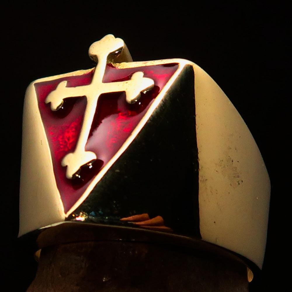 Excellent crafted Men's red Coptic Rose Cross Ring - Solid Brass - BikeRing4u