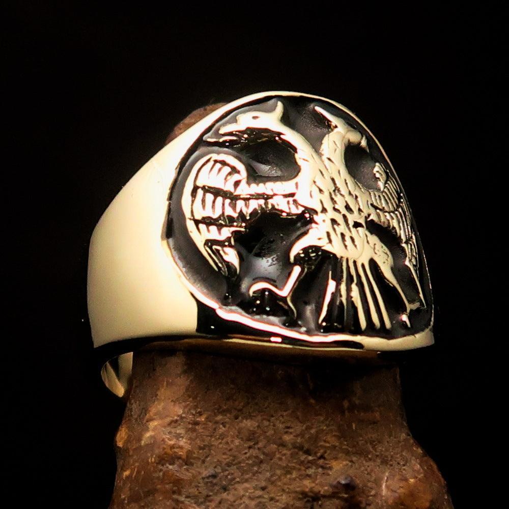 Excellent crafted ancient Men's Black Twin Head Eagle Ring - Solid Brass - BikeRing4u