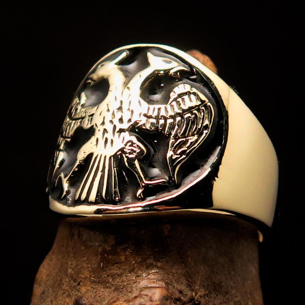 Excellent crafted ancient Men's Black Twin Head Eagle Ring - Solid Brass - BikeRing4u