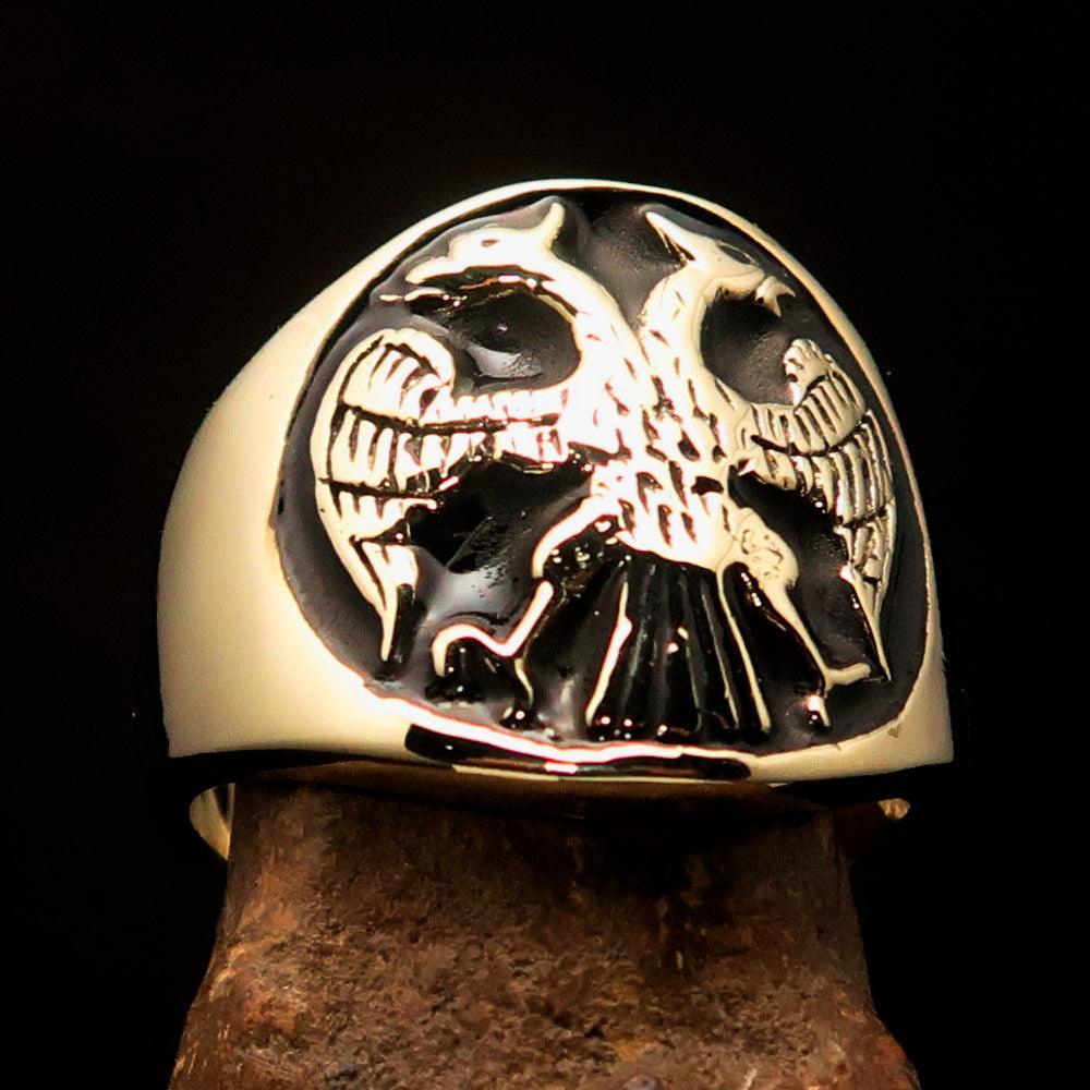 Excellent crafted ancient Men's Black Twin Head Eagle Ring - Solid Brass - BikeRing4u