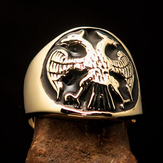 Excellent crafted ancient Men's Black Twin Head Eagle Ring - Solid Brass - BikeRing4u