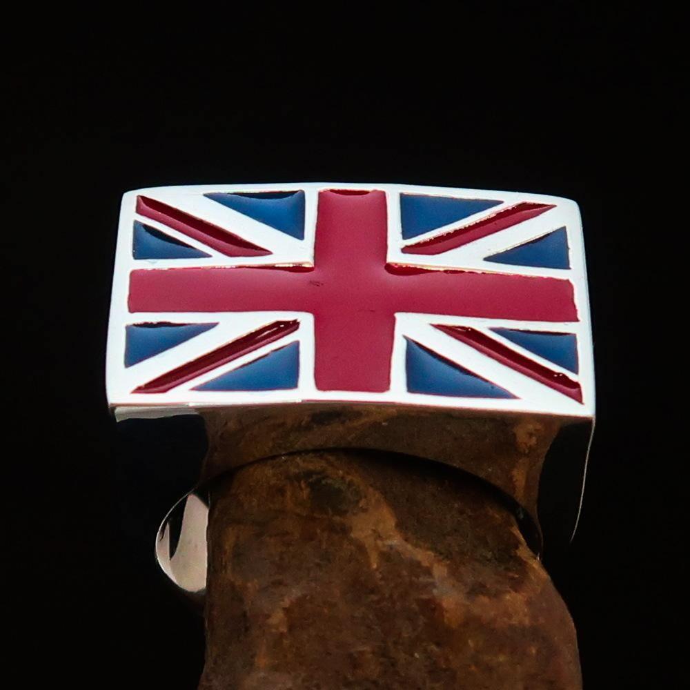 Perfectly crafted Men's Union Jack Flag Ring UK Great Britain - Sterling Silver - BikeRing4u