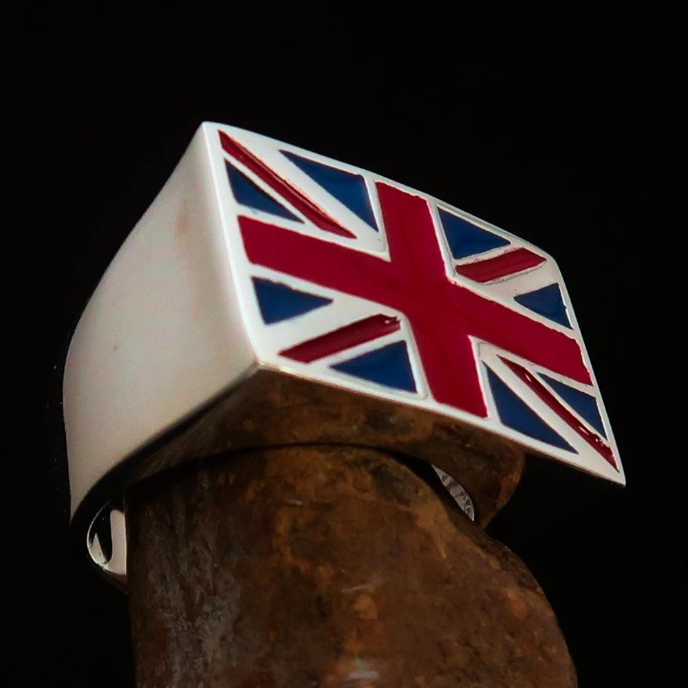Perfectly crafted Men's Union Jack Flag Ring UK Great Britain - Sterling Silver - BikeRing4u