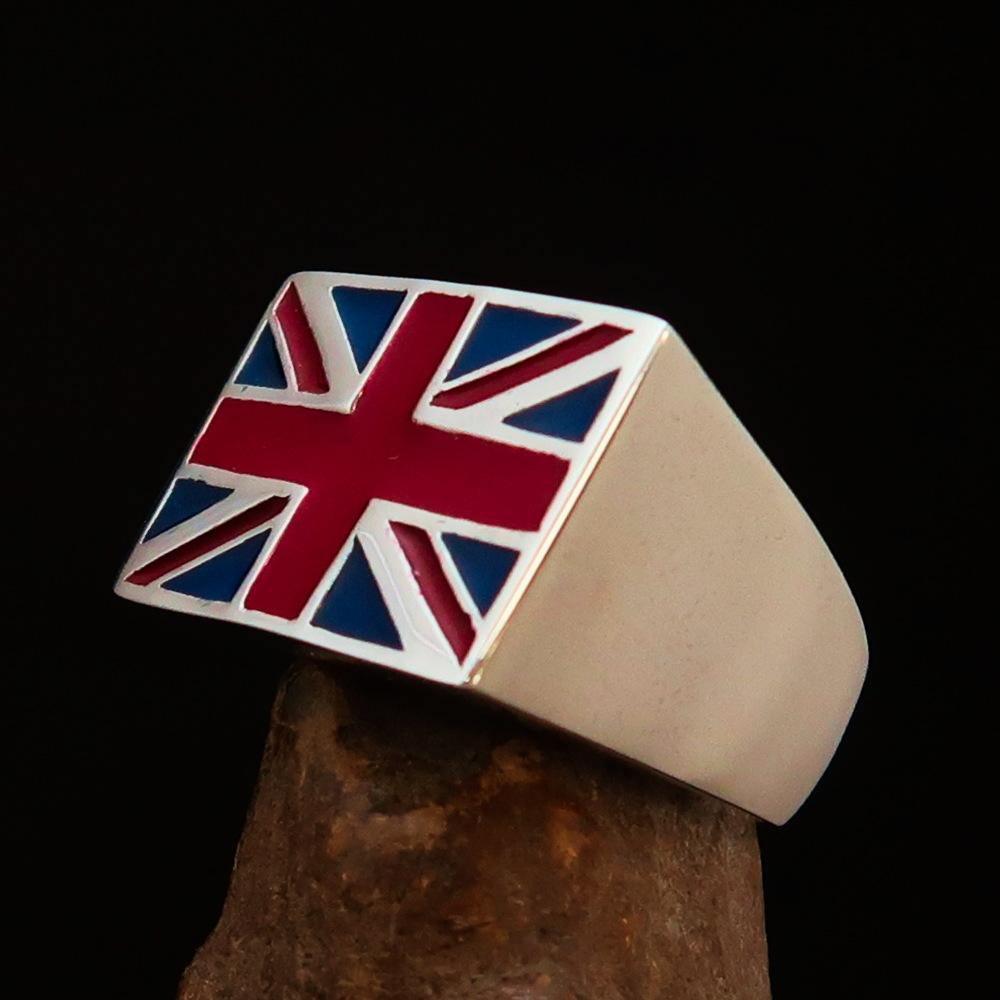 Perfectly crafted Men's Union Jack Flag Ring UK Great Britain - Sterling Silver - BikeRing4u