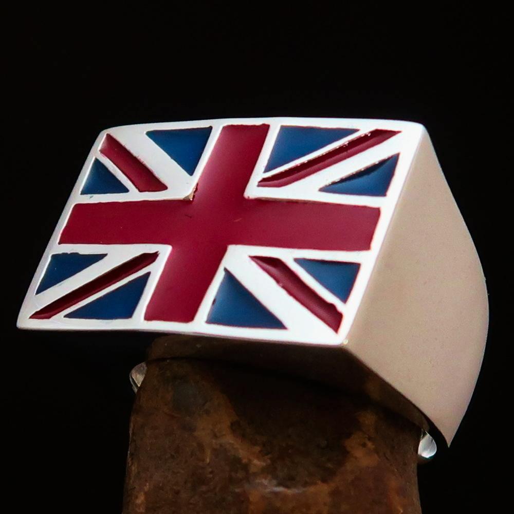 Perfectly crafted Men's Union Jack Flag Ring UK Great Britain - Sterling Silver - BikeRing4u