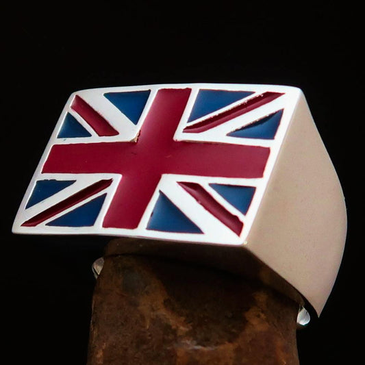 Perfectly crafted Men's Union Jack Flag Ring UK Great Britain - Sterling Silver - BikeRing4u
