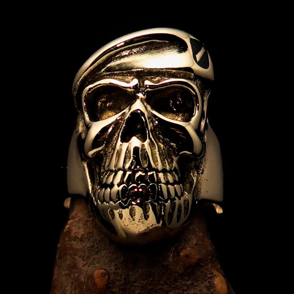 Excellent Crafted Men's Drill Sergeant Army Skull Ring - Solid Brass - BikeRing4u