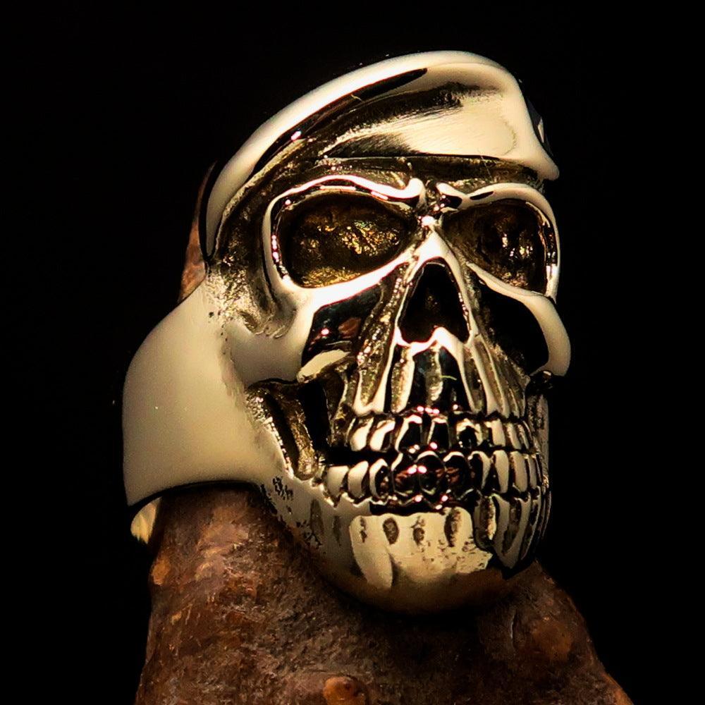 Excellent Crafted Men's Drill Sergeant Army Skull Ring - Solid Brass - BikeRing4u