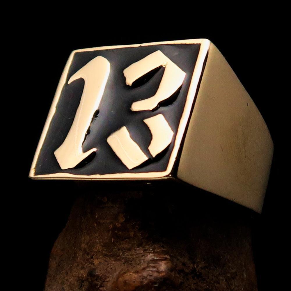 Excellent crafted Men's black lucky Number 13 Biker Ring - Solid Brass - BikeRing4u