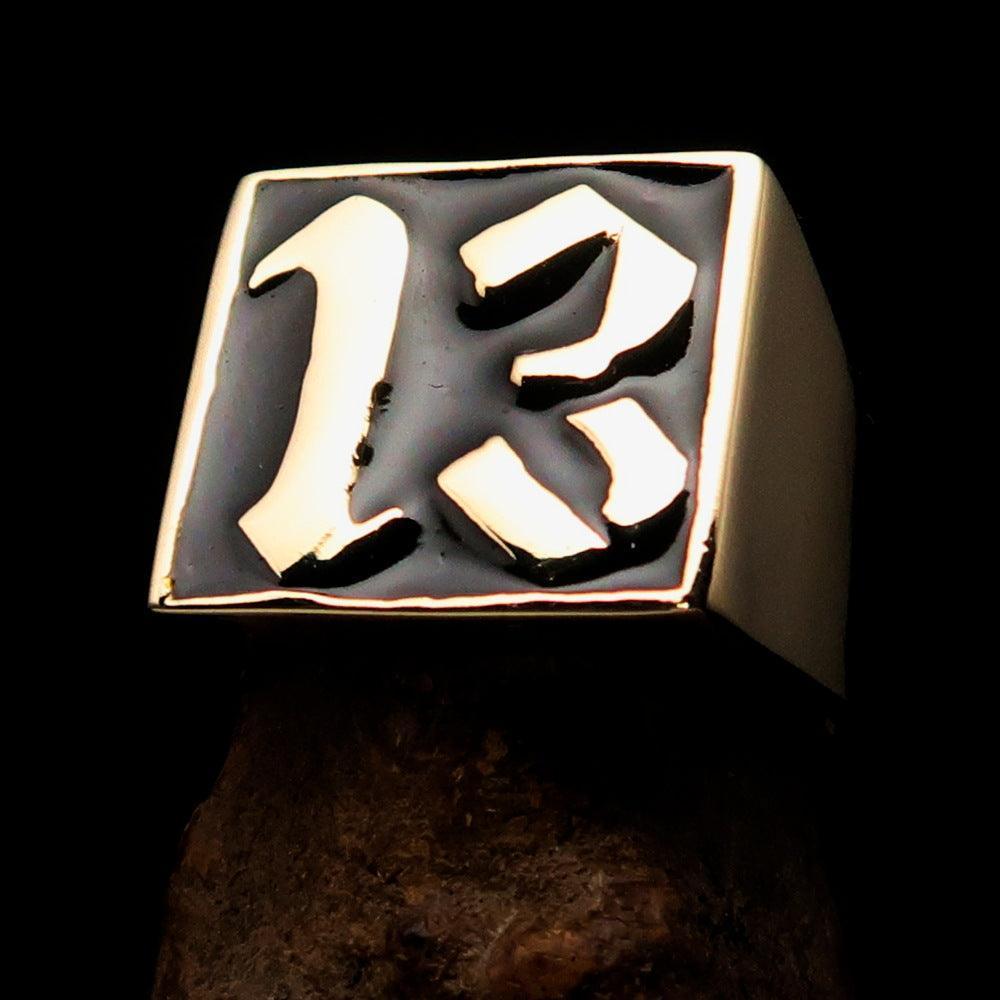 Excellent crafted Men's black lucky Number 13 Biker Ring - Solid Brass - BikeRing4u
