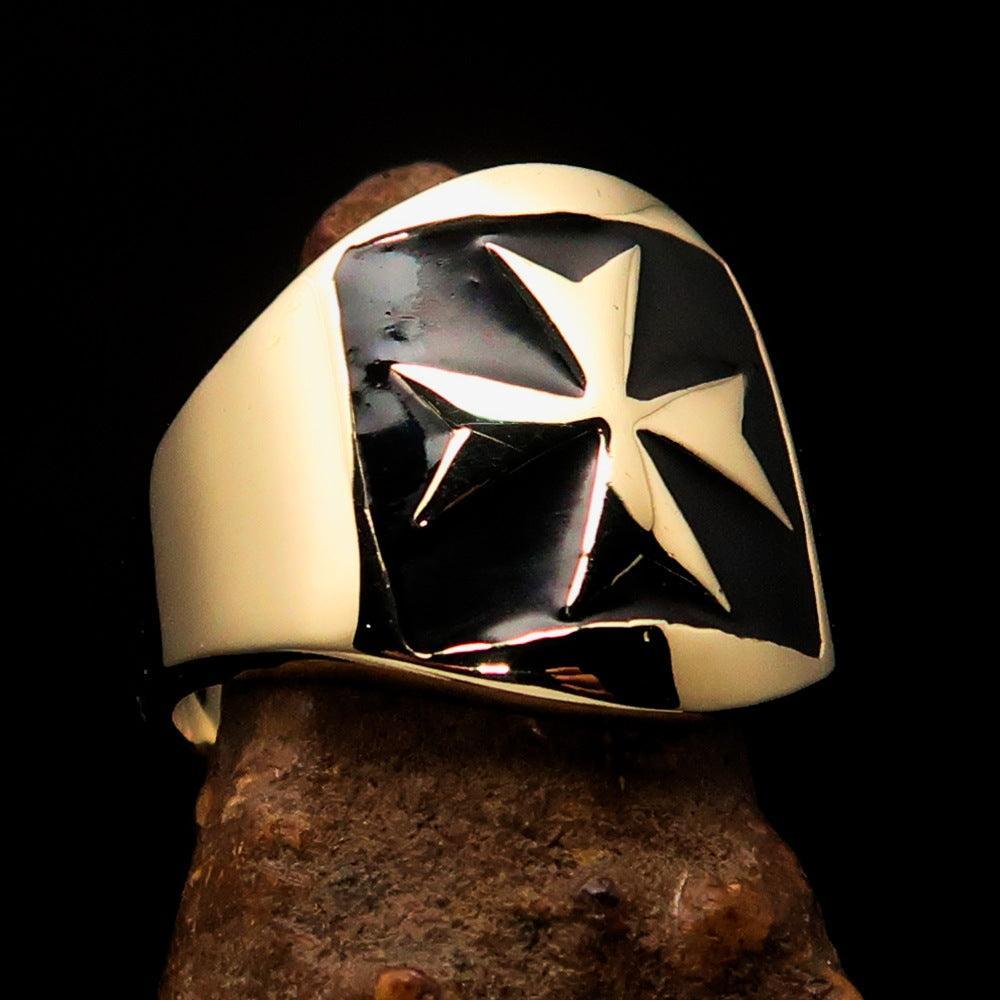 Excellent crafted Men's Black Maltese Cross Biker Ring - solid Brass - BikeRing4u