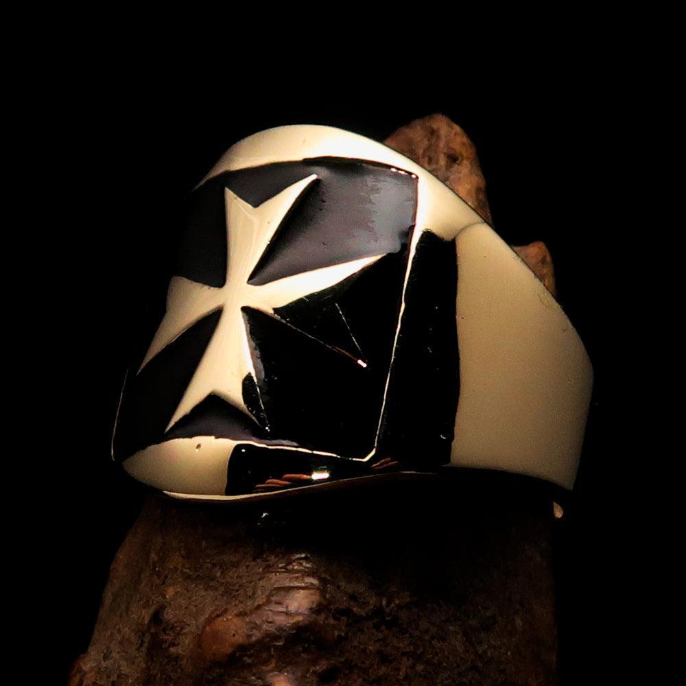 Excellent crafted Men's Black Maltese Cross Biker Ring - solid Brass - BikeRing4u