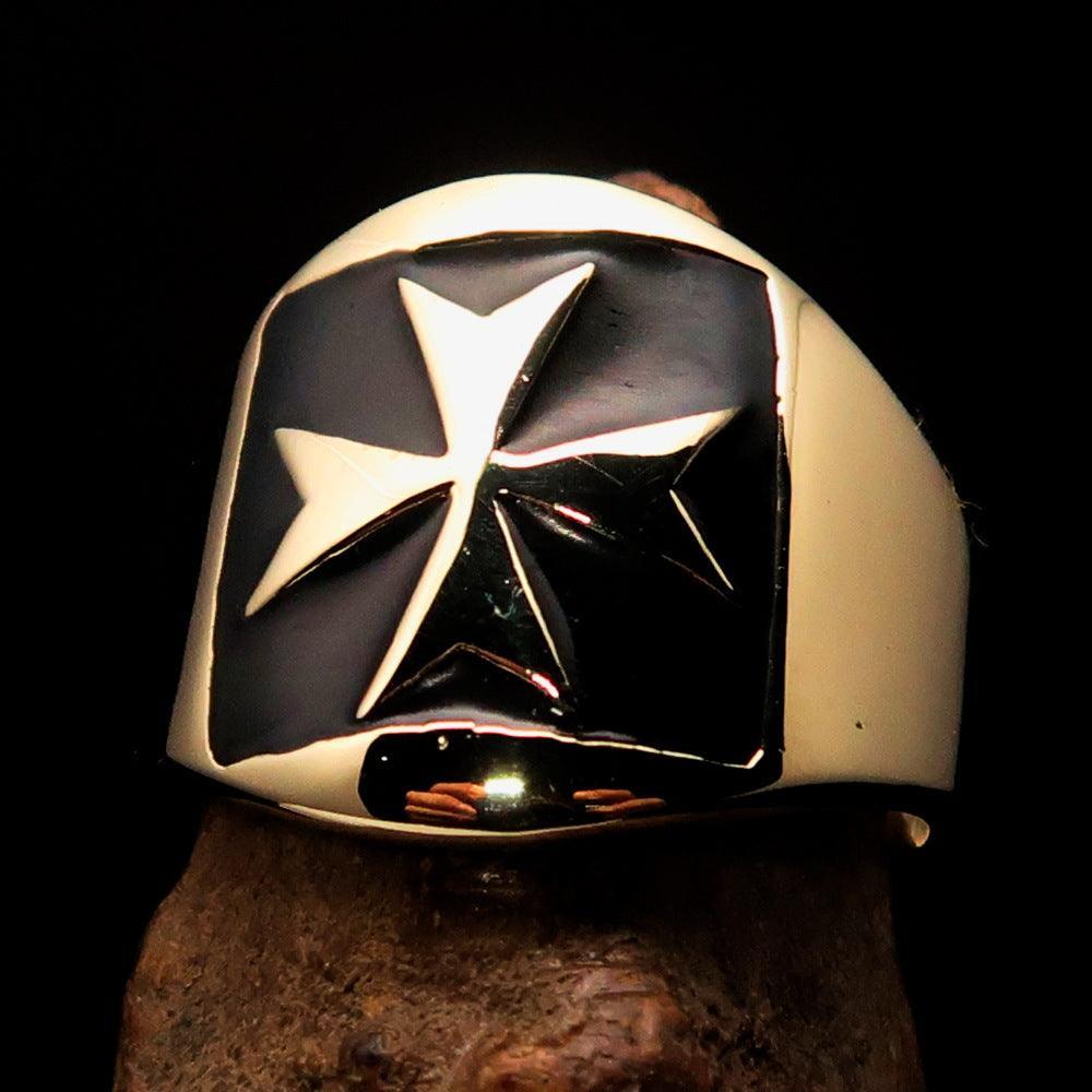 Excellent crafted Men's Black Maltese Cross Biker Ring - solid Brass - BikeRing4u