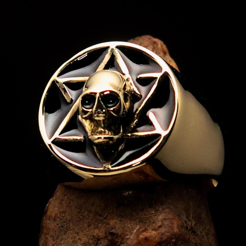 Excellent crafted Men's Biker Ring Black Hebrew Skull - Solid Brass - BikeRing4u