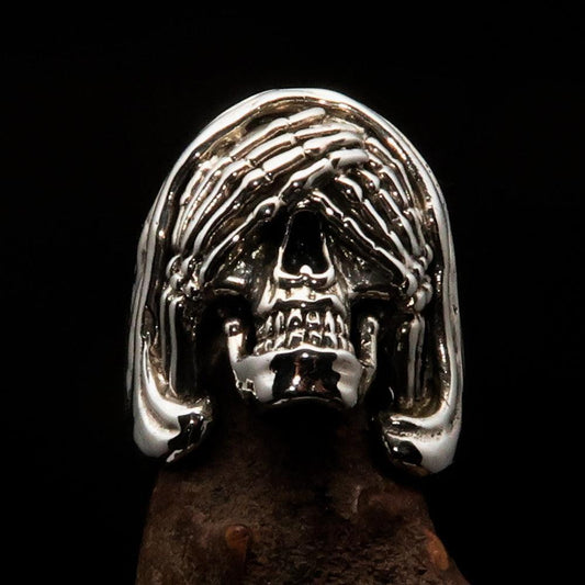 Excellent crafted Men's Grim Reaper Skull Ring See No Evil - Sterling Silver - BikeRing4u