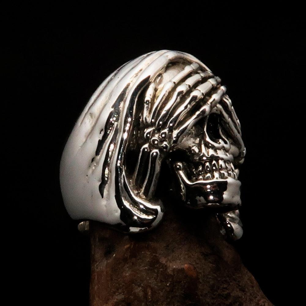 Excellent crafted Men's Grim Reaper Skull Ring See No Evil - Sterling Silver - BikeRing4u