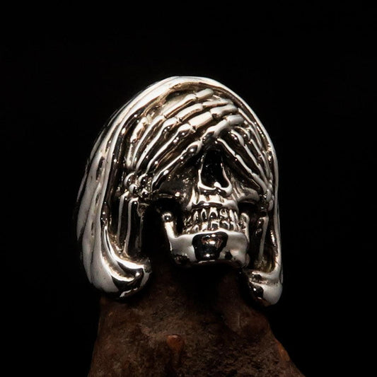 Excellent crafted Men's Grim Reaper Skull Ring See No Evil - Sterling Silver - BikeRing4u