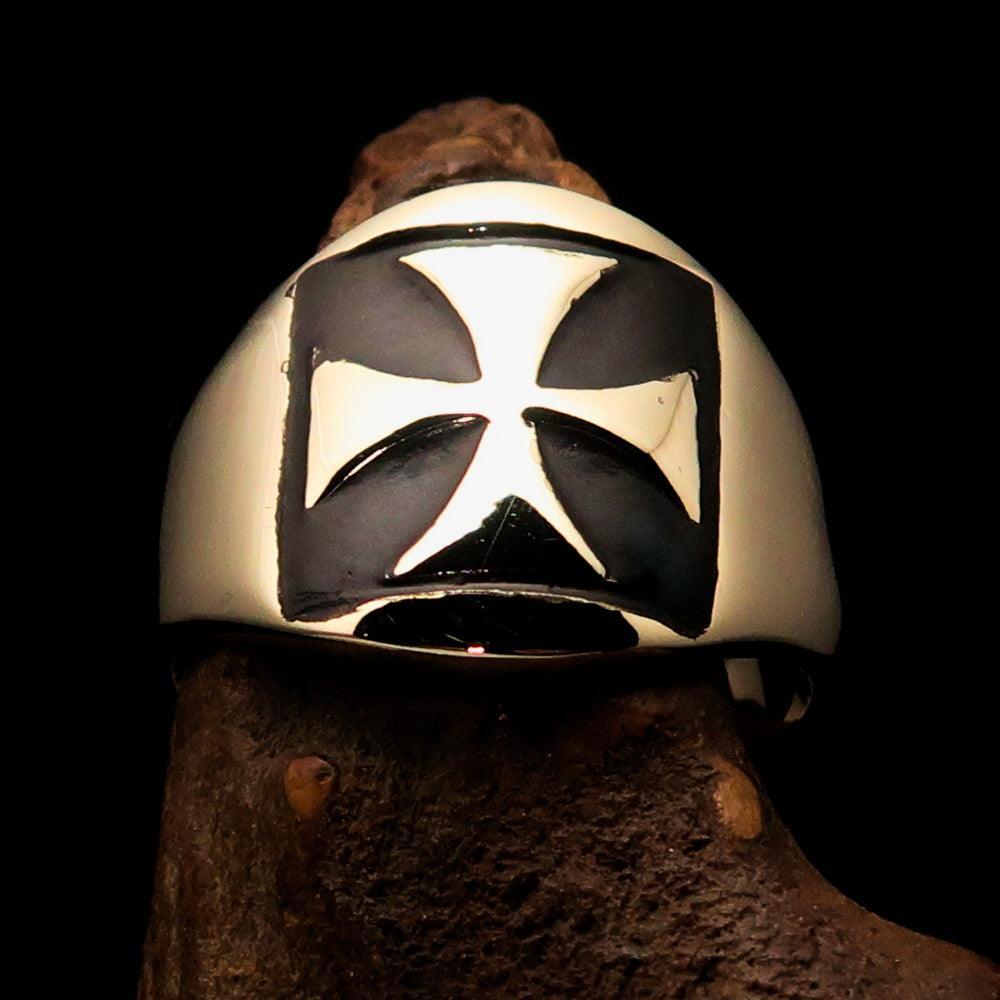 Excellent crafted Men's black Iron Cross Biker Ring - Solid Brass - BikeRing4u