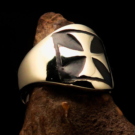 Excellent crafted Men's black Iron Cross Biker Ring - Solid Brass - BikeRing4u