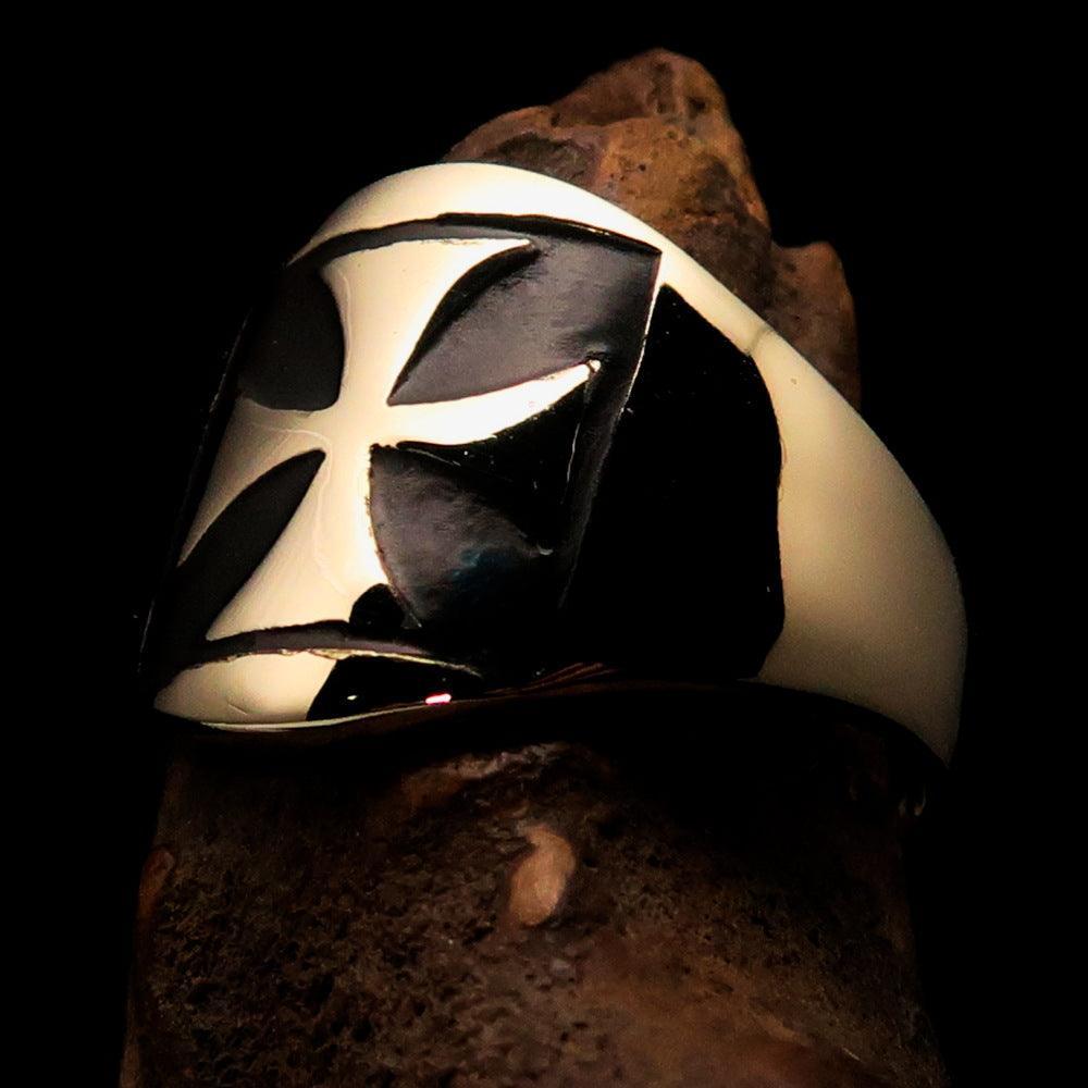 Excellent crafted Men's black Iron Cross Biker Ring - Solid Brass - BikeRing4u
