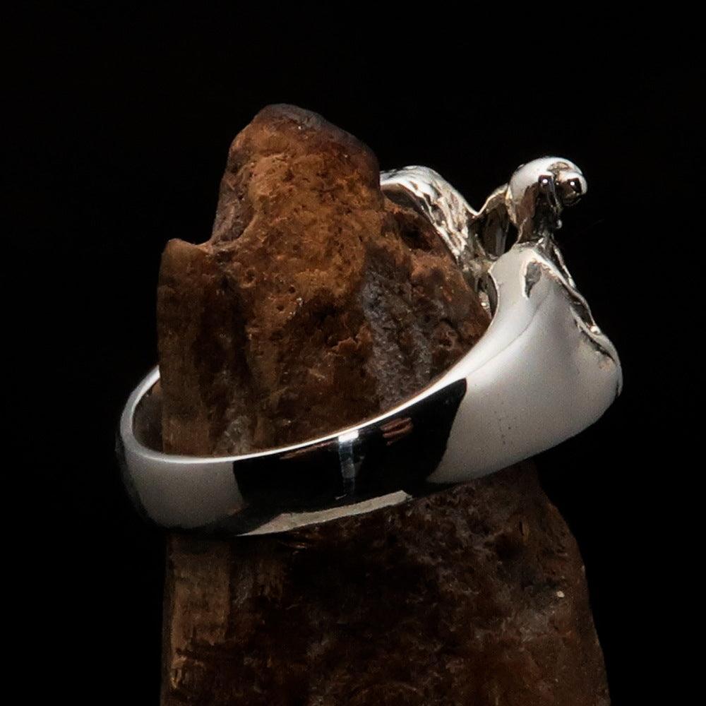 Men's Outlaw Ring Biker on Chopper - antiqued Sterling Silver - BikeRing4u