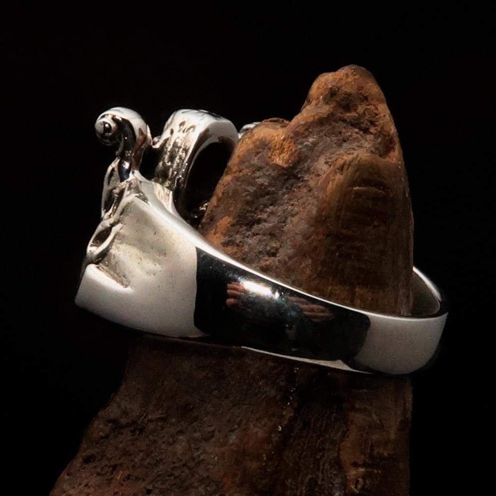 Men's Outlaw Ring Biker on Chopper - antiqued Sterling Silver - BikeRing4u