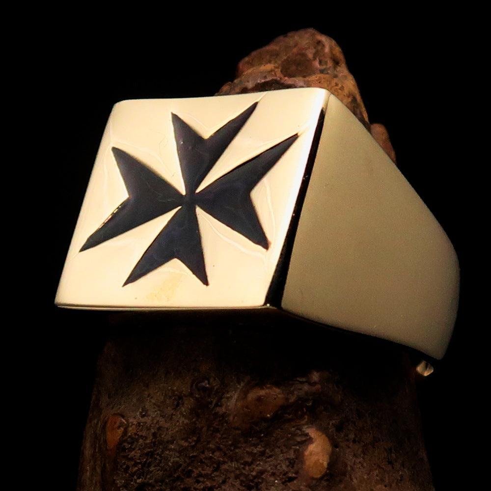 Nicely crafted Men's Knight Ring black Maltese Cross - Solid Brass - BikeRing4u