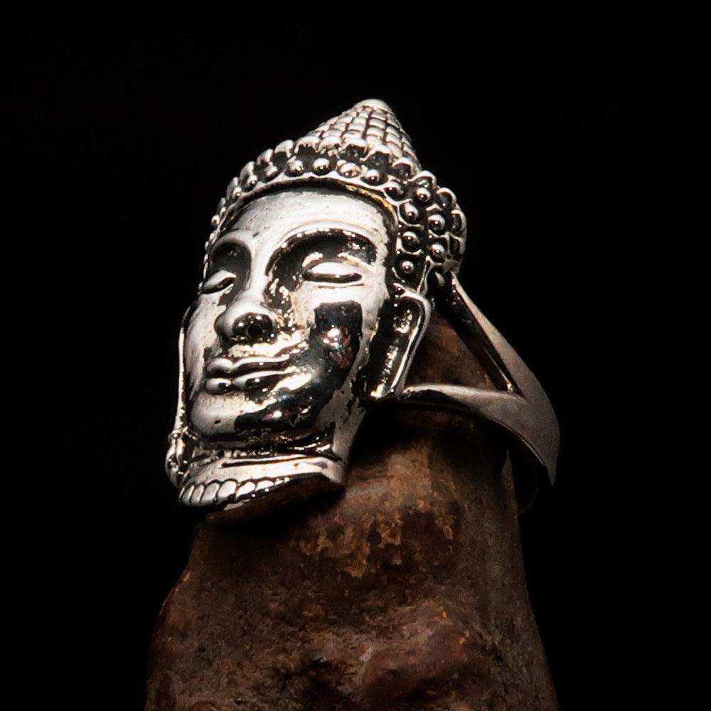 Excellent crafted Sterling Silver Buddha Ring ancient Phra Phrom Cambodia - BikeRing4u