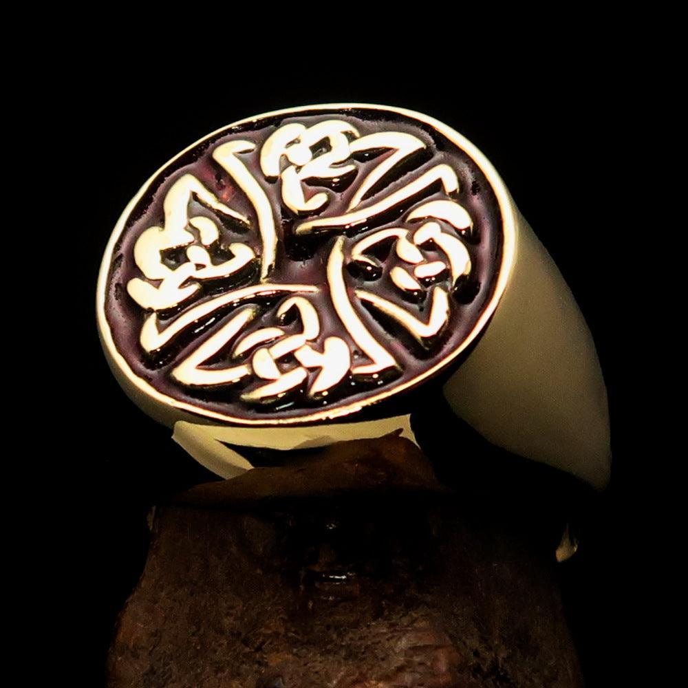 Perfectly crafted Men's Ring Celtic Birgit's Cross Red - Solid Brass - BikeRing4u