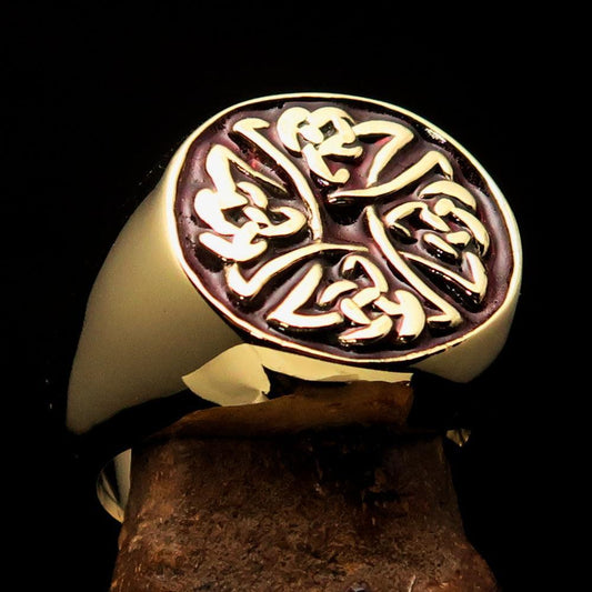 Perfectly crafted Men's Ring Celtic Birgit's Cross Red - Solid Brass - BikeRing4u
