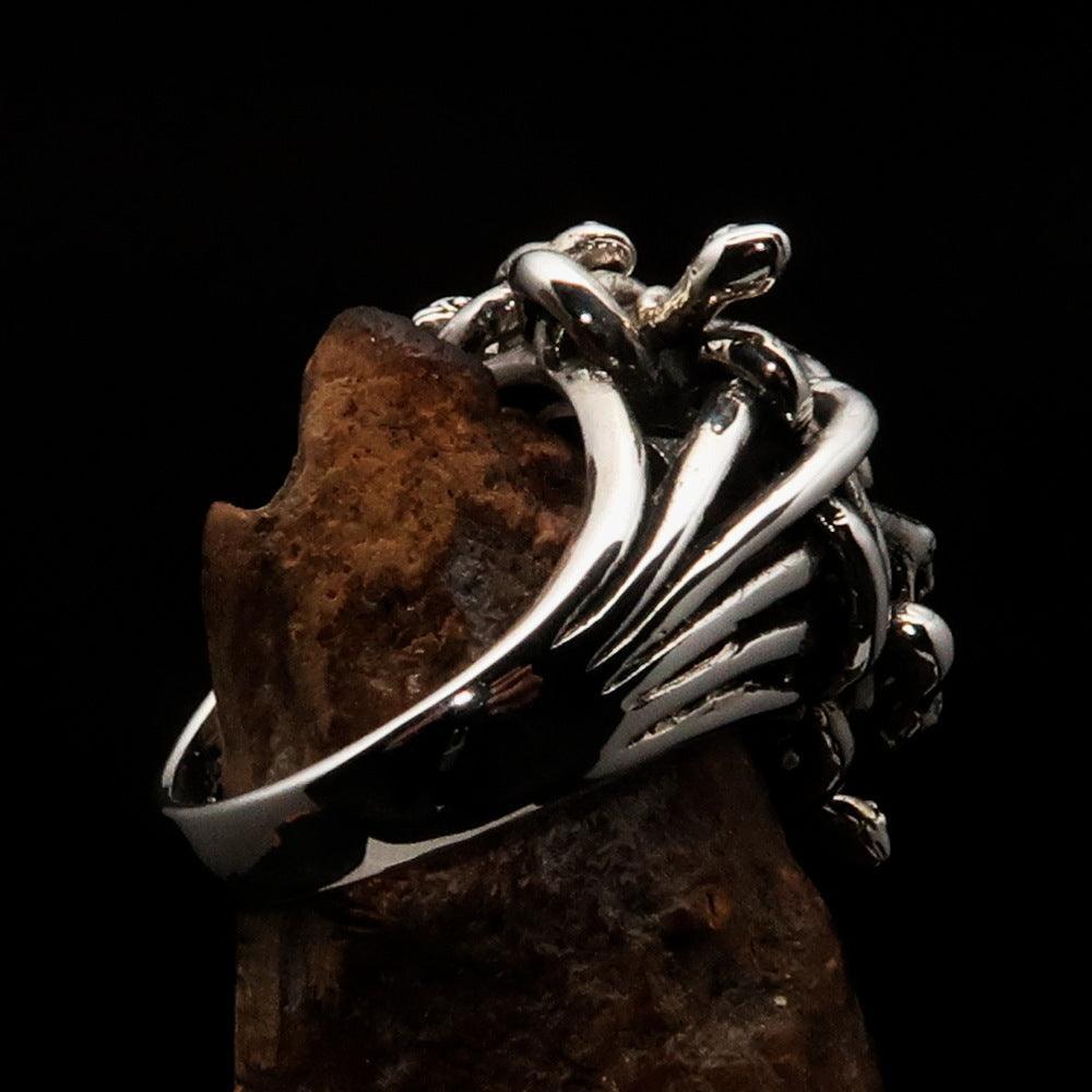 Excellent crafted Men's Medusa Head Skull Ring - antiqued Sterling Silver - BikeRing4u