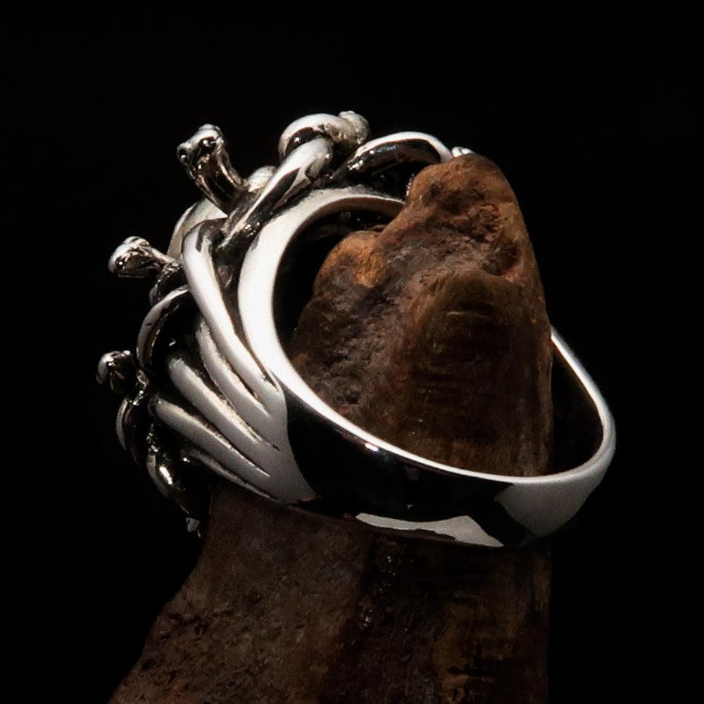 Excellent crafted Men's Medusa Head Skull Ring - antiqued Sterling Silver - BikeRing4u