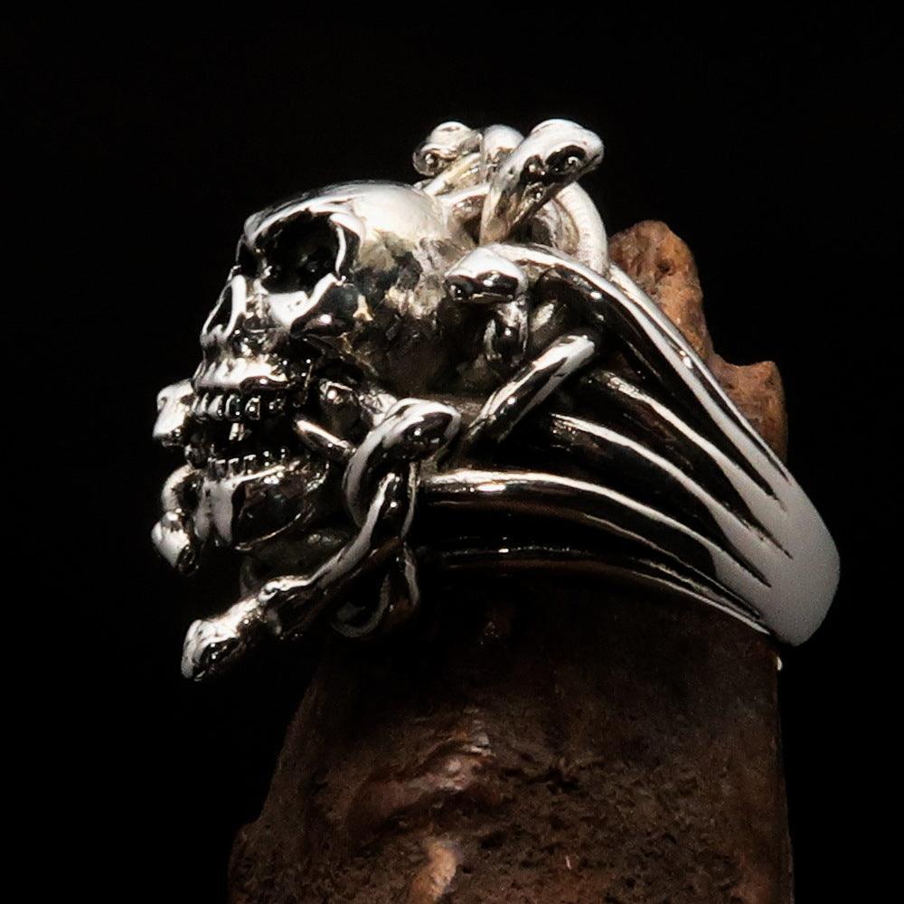 Excellent crafted Men's Medusa Head Skull Ring - antiqued Sterling Silver - BikeRing4u