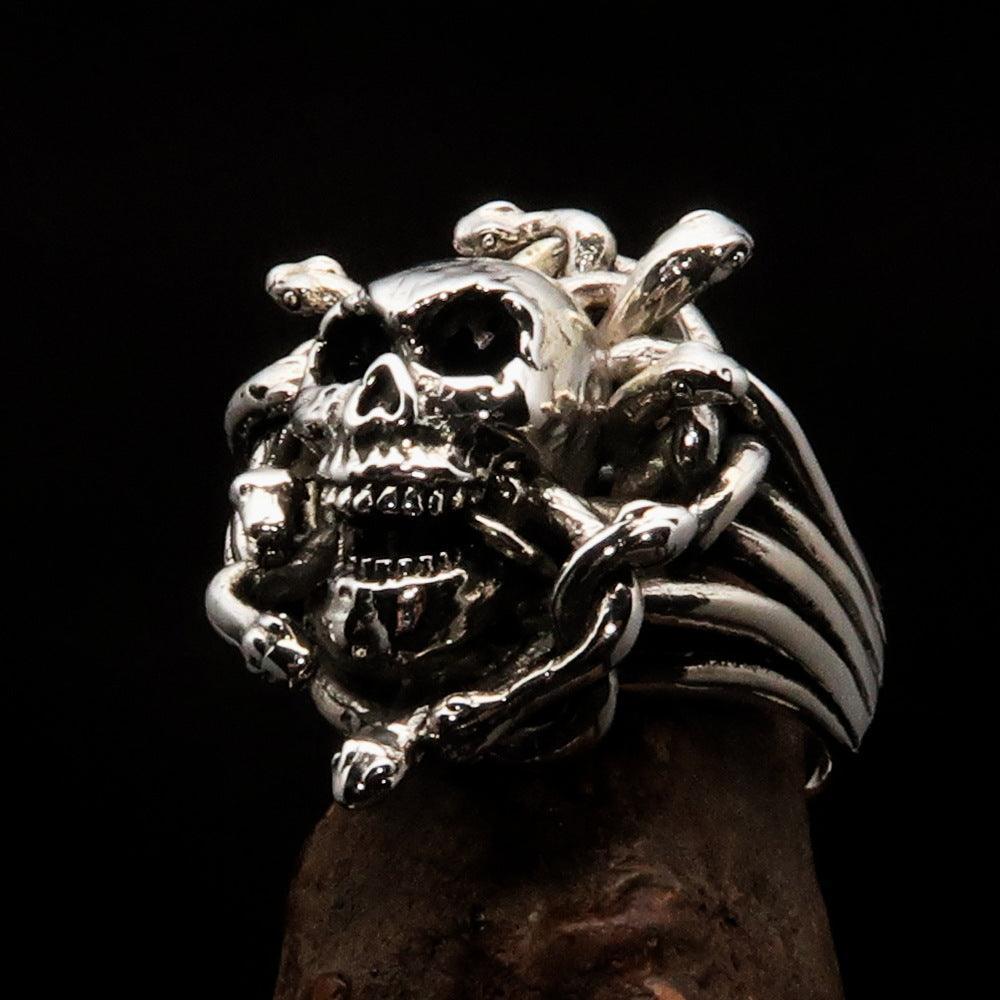 Excellent crafted Men's Medusa Head Skull Ring - antiqued Sterling Silver - BikeRing4u